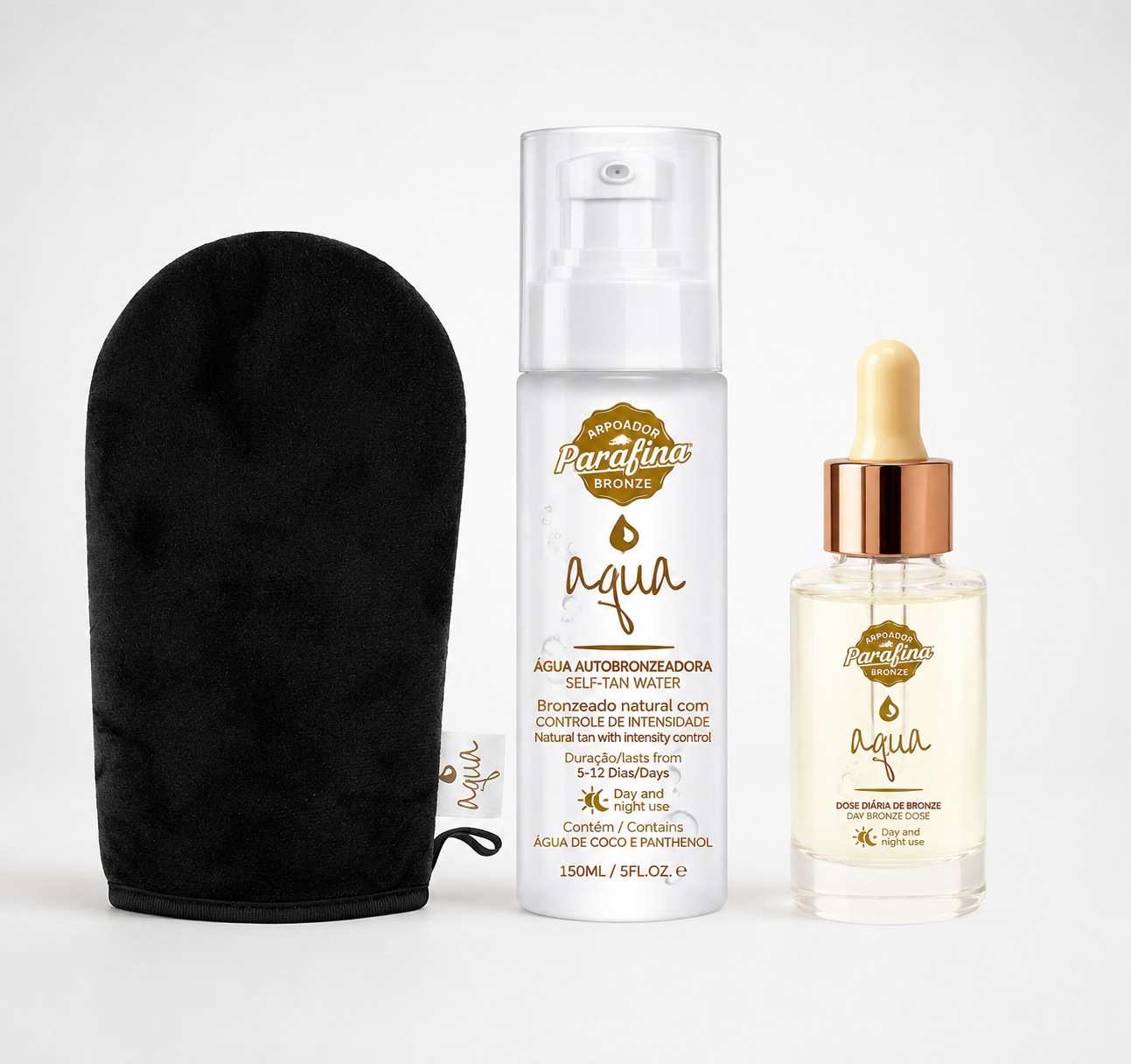 Kit Bronze o Ano Todo Completo - Booster + Água Autobronzeadora + Luva Aplicadora