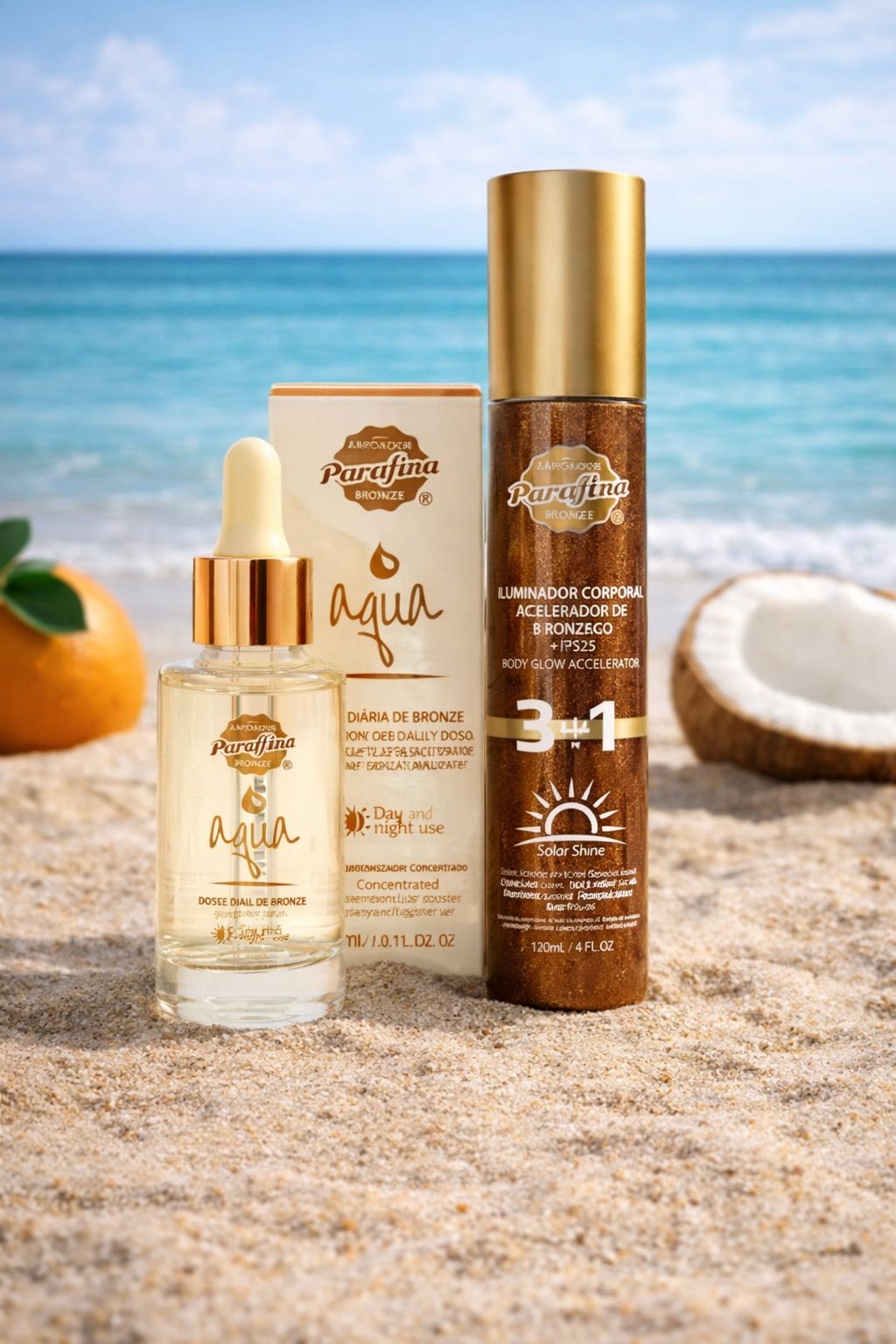 Kit Bronze Dourado - Autobronzeador Booster Gotas Mágicas + Solar Shine Iluminador